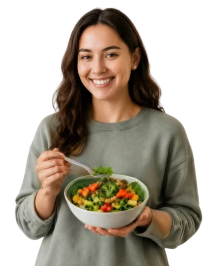 Healthy eater holding a fresh vegetable bowl