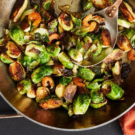 Heart Shrimp &amp; Brussels Sprouts Stir-Fry recipe