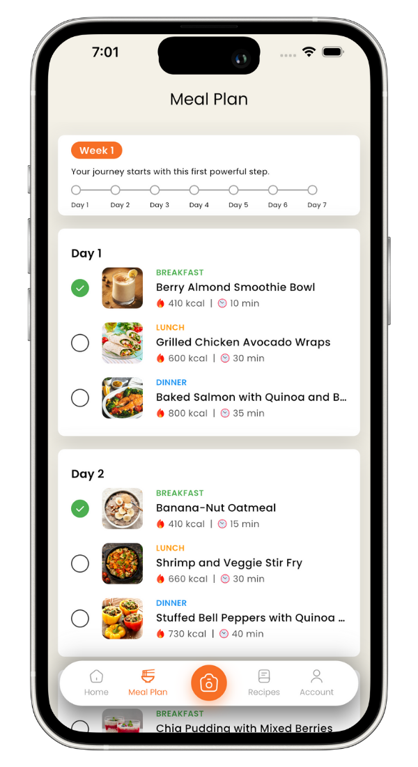 Calorie Tracker APP Meal Plan