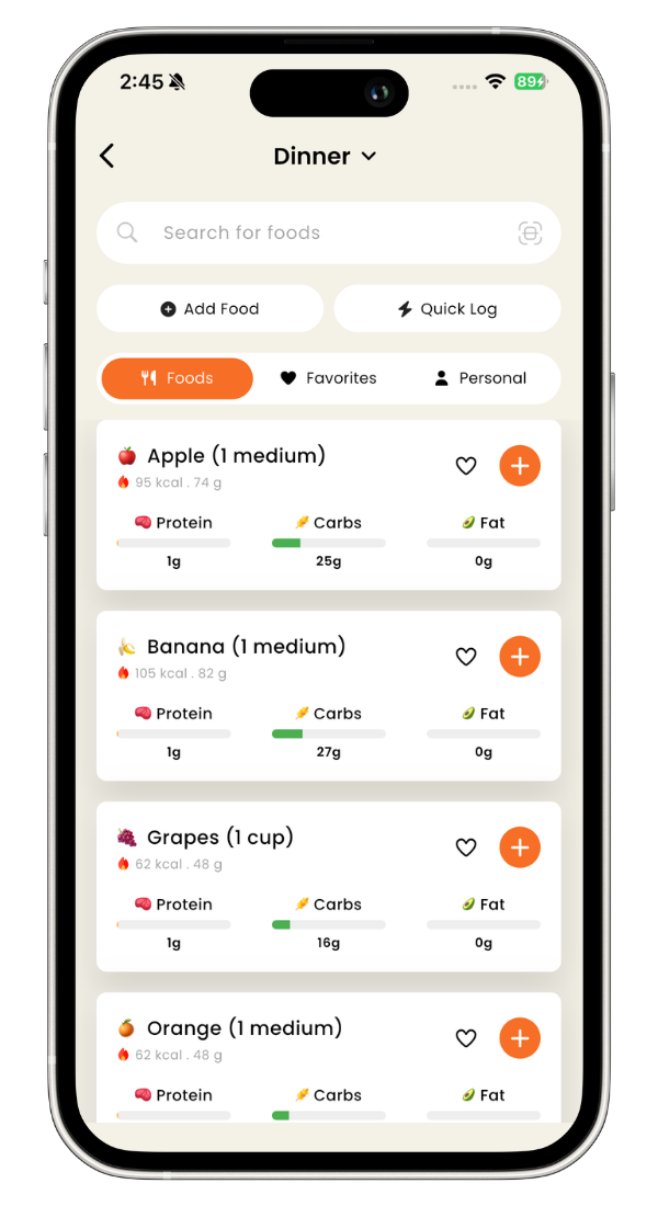 Calorie Tracker Food Items