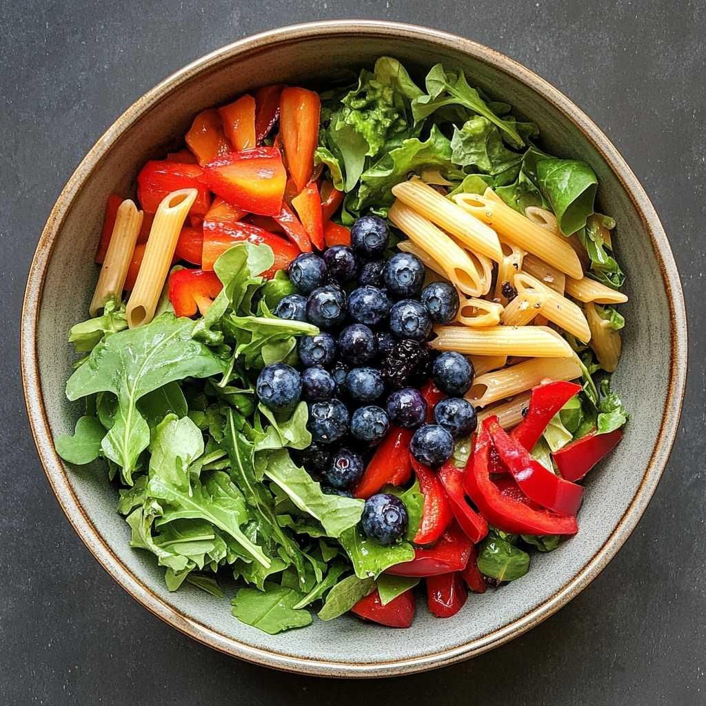 Blueberry Chicken Pasta Salad with Field Greens recipe
