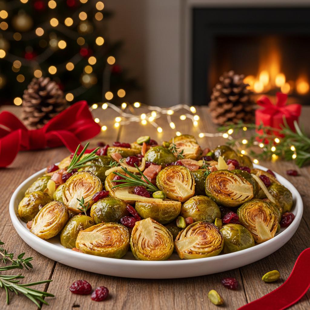 Christmas Roasted Brussels Sprouts with Cranberries & Walnuts recipe