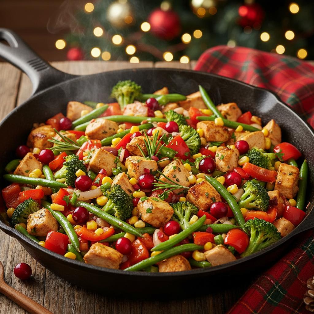 Christmas Warm Veggie Turkey Stir-Fry Skillet recipe