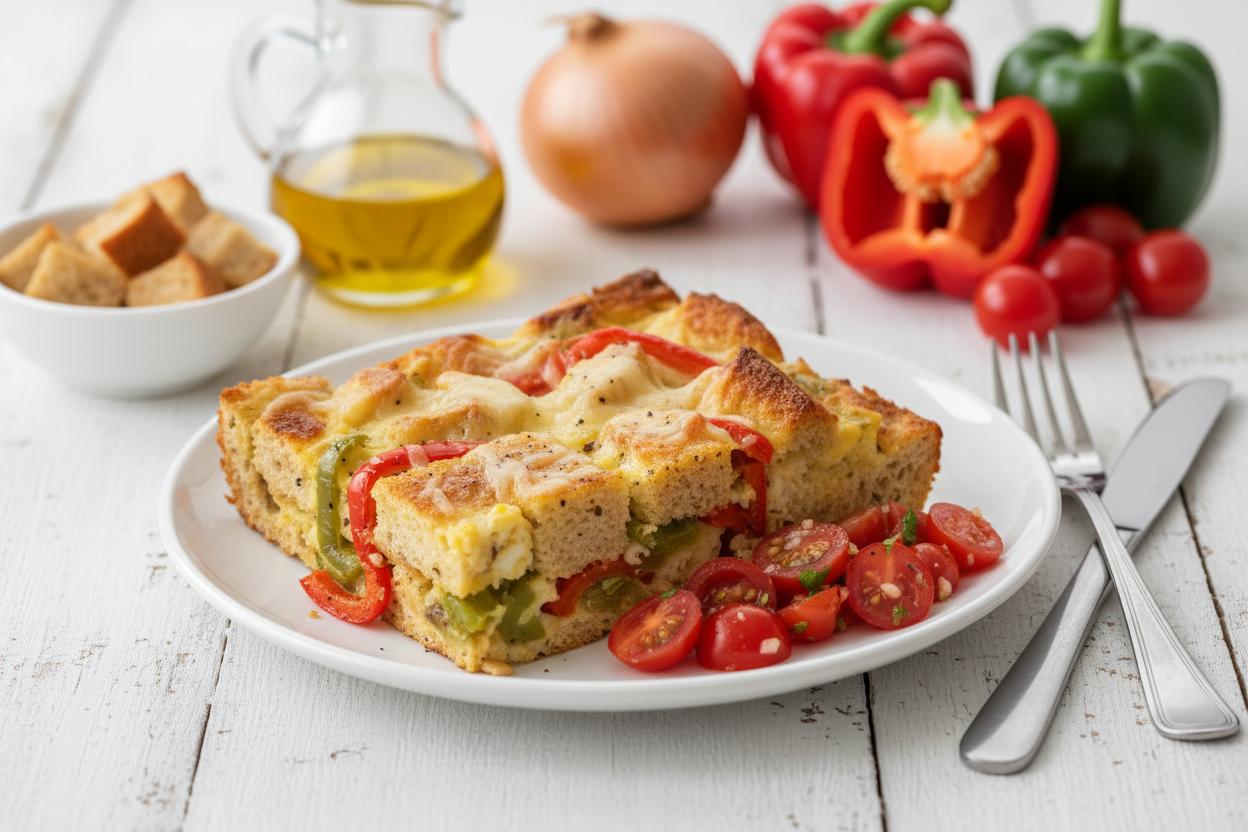 Bell Pepper and Vidalia Onion Strata with Fresh Salsa recipe
