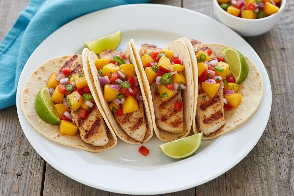 Grilled Fish Tacos with Peach Salsa recipe