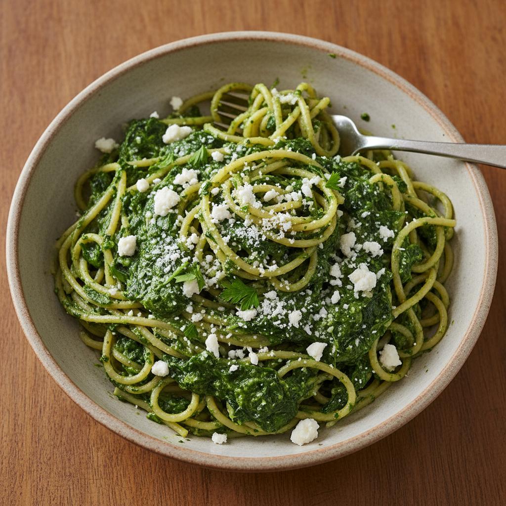 Spaghetti and Spinach Pesto recipe