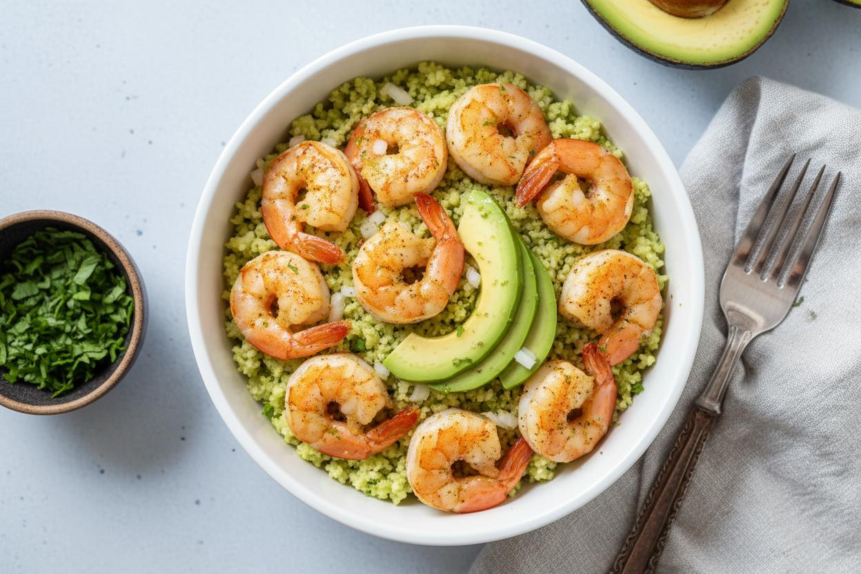 Cumin Lime Shrimp over Creamy Cauliflower Risotto recipe