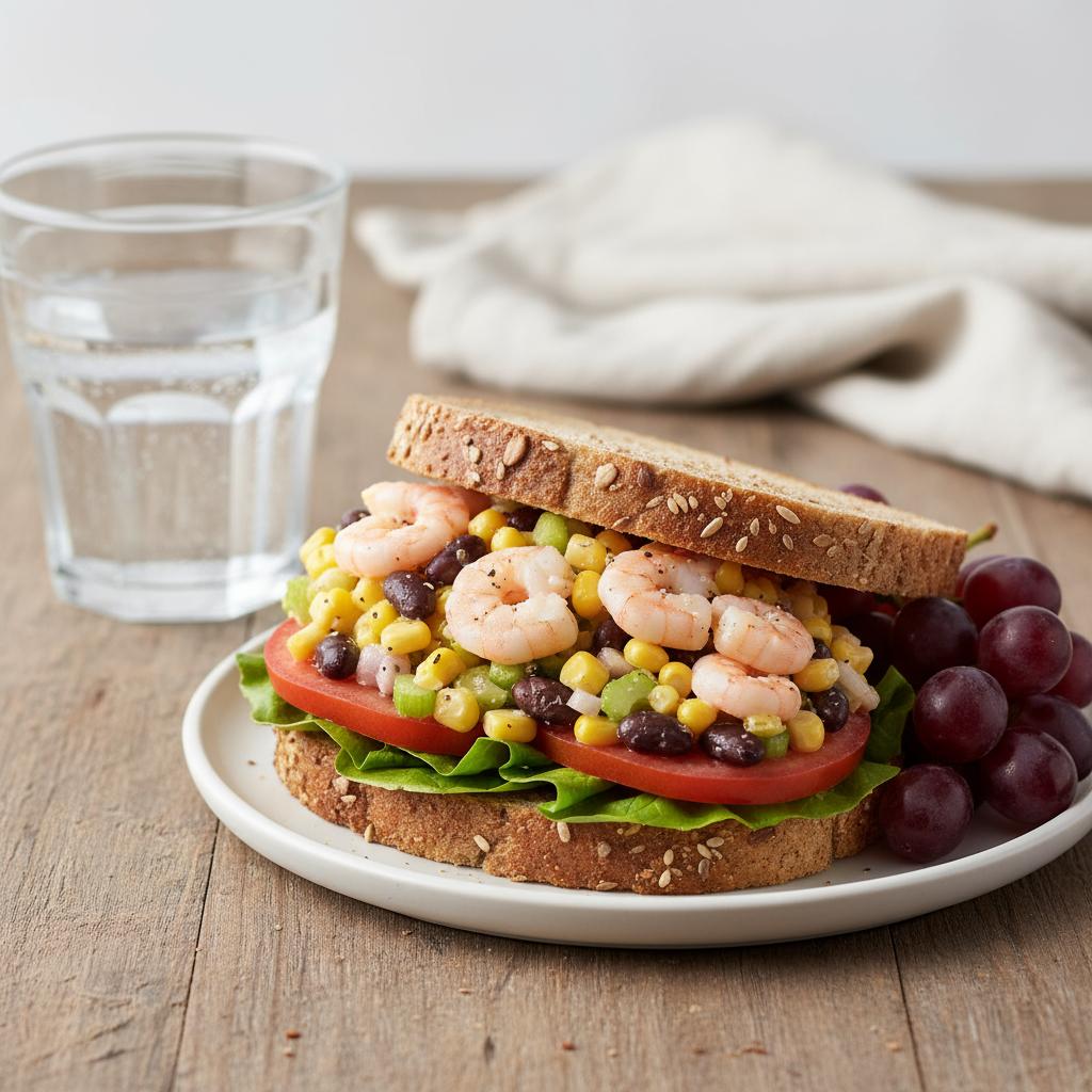 Shrimp Confetti Salad Sandwich with Grapes recipe