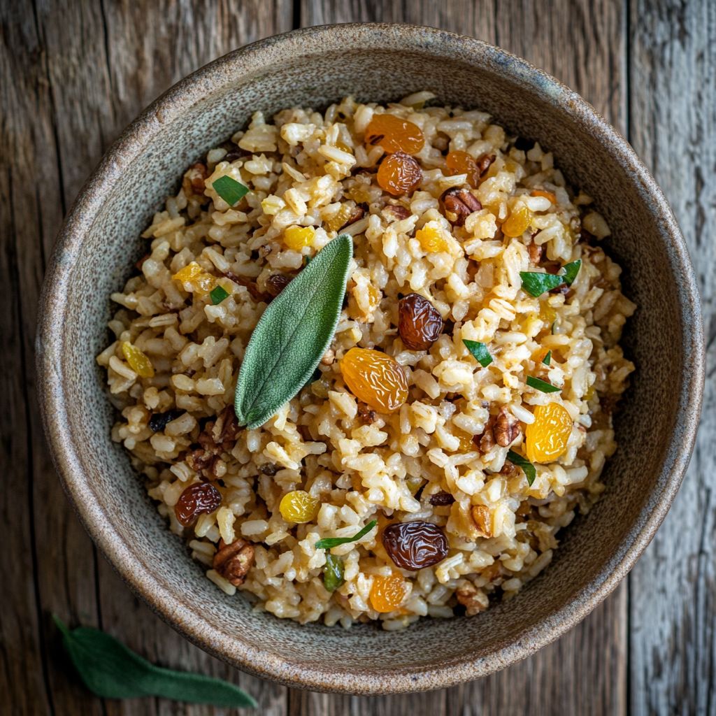 Brown Rice Pilaf with Sage, Walnuts, and Dried Fruit recipe