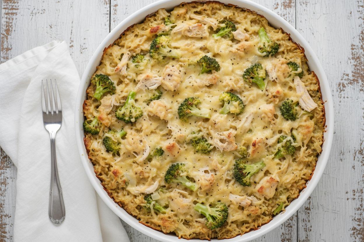 Cheesy Chicken, Broccoli, and Rice Bake recipe
