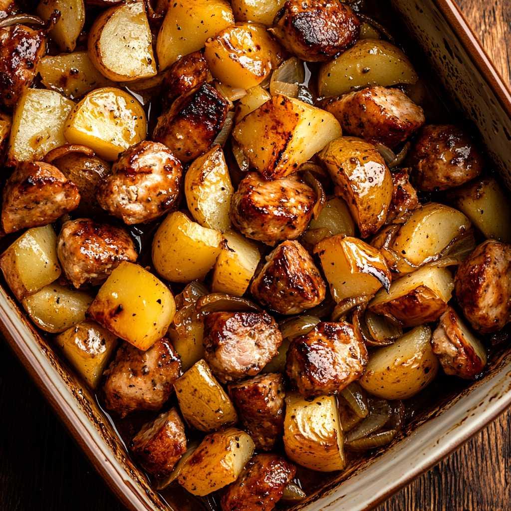 One-Dish Roasted Potatoes and Apples with Chicken Sausage recipe
