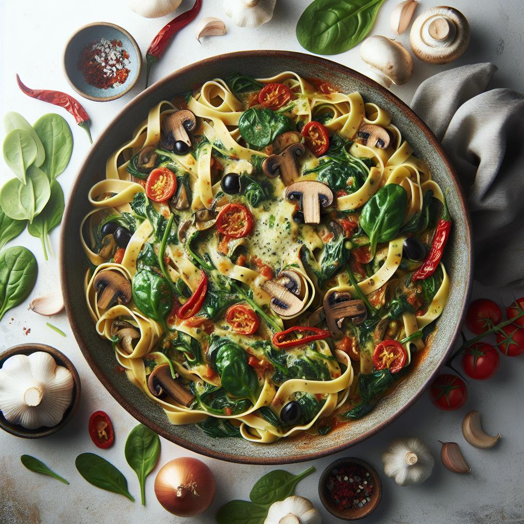 Spinach and Mushroom Fettuccine recipe