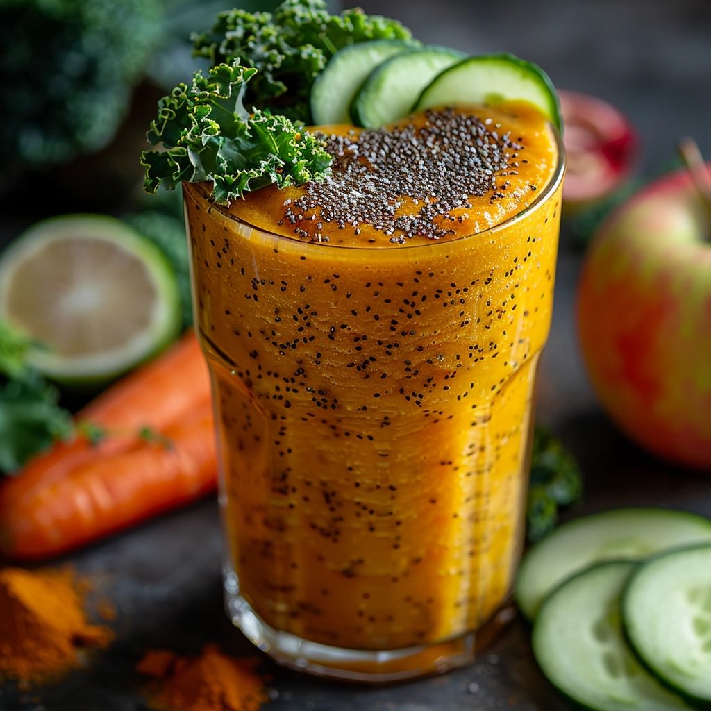 Carrot, Apple, Cucumber, OJ, and Turmeric Smoothie recipe