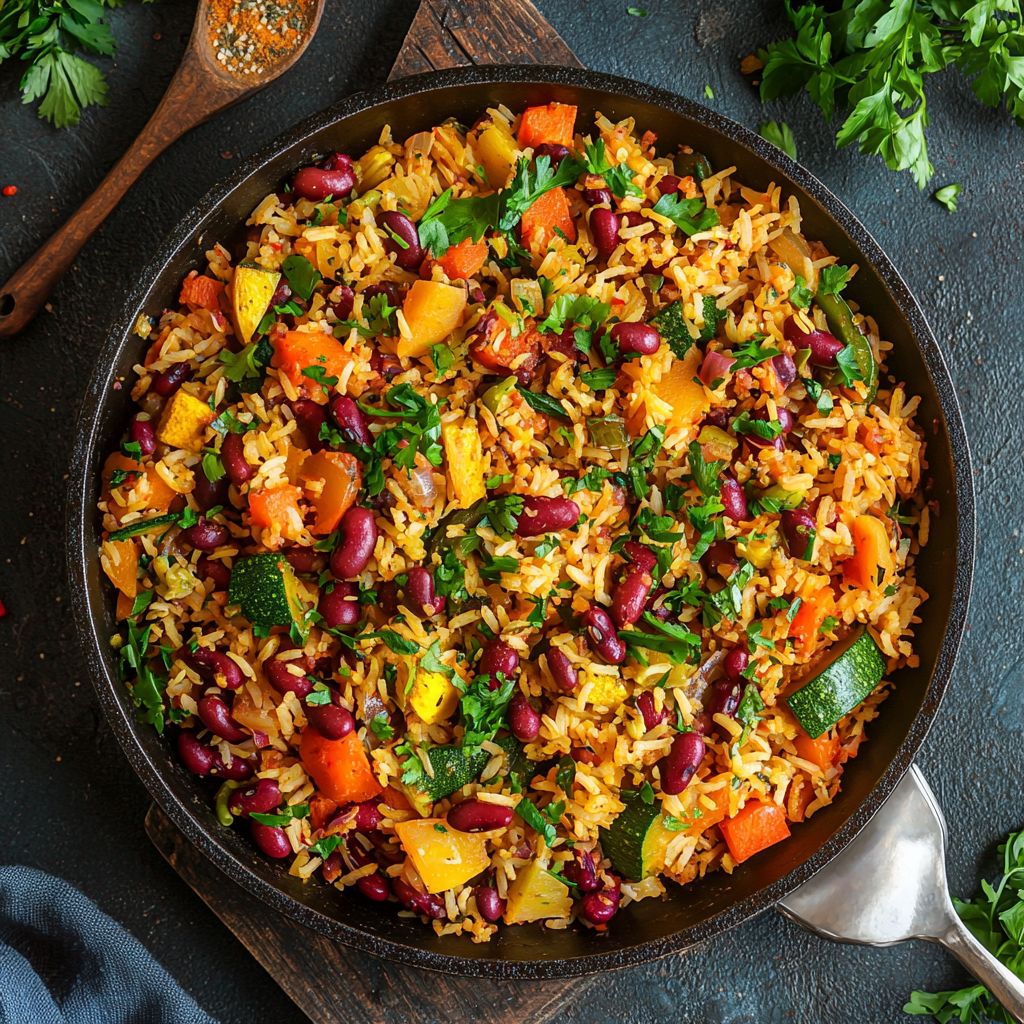 Indian Vegetable and Rice Skillet Meal recipe
