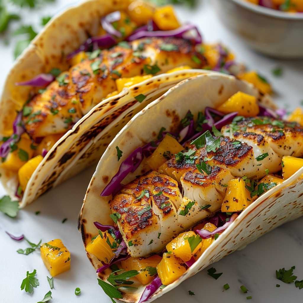 Easy Fish Tacos with Mango-Pineapple Slaw recipe