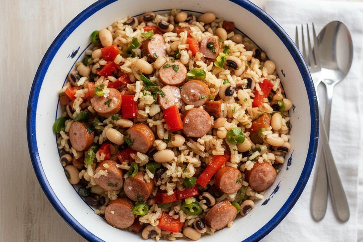 Hoppin' John (Sausage, Black-Eyed Peas, and Rice) recipe