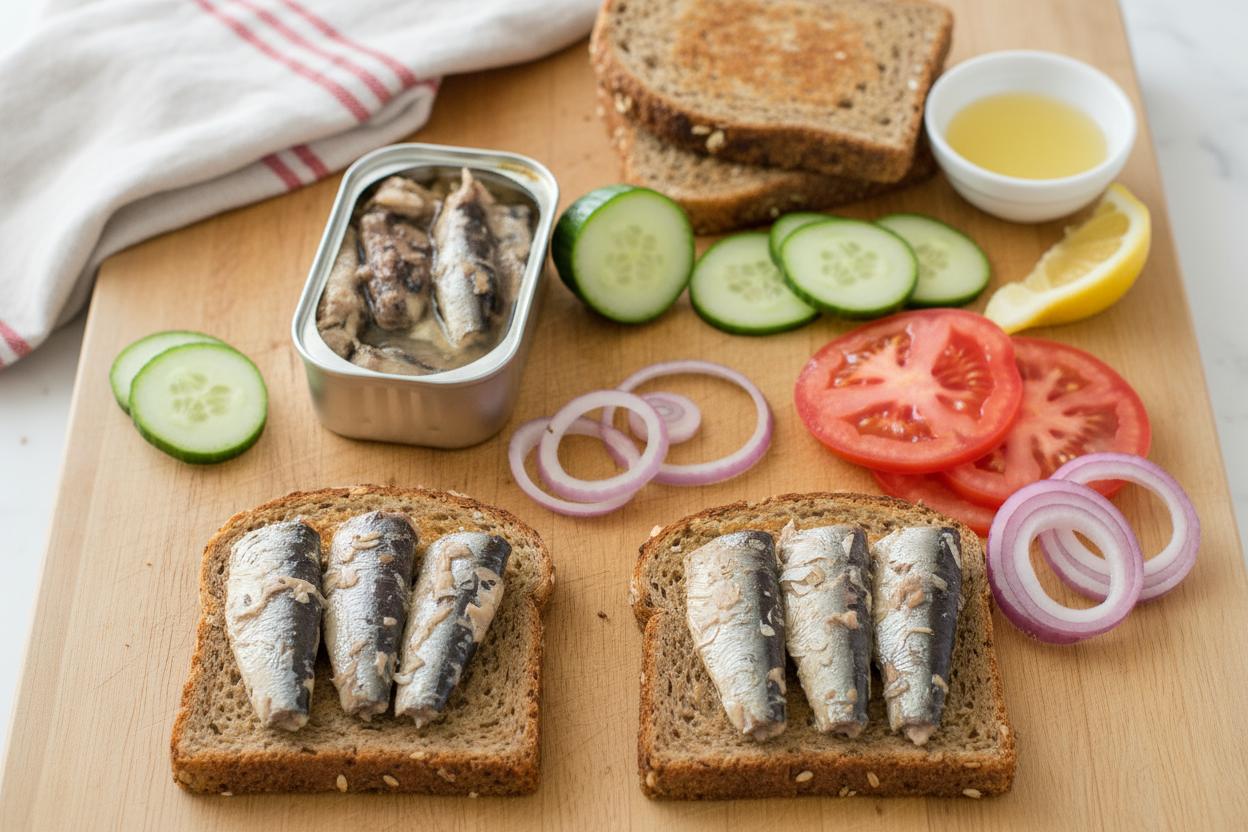 Sardine, Cucumber, and Tomato Sandwich recipe