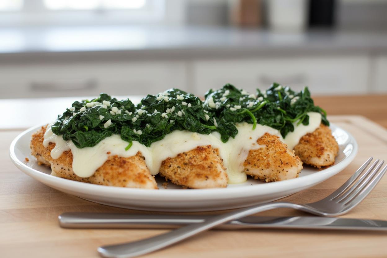 Mozzarella Chicken with Garlic Spinach recipe