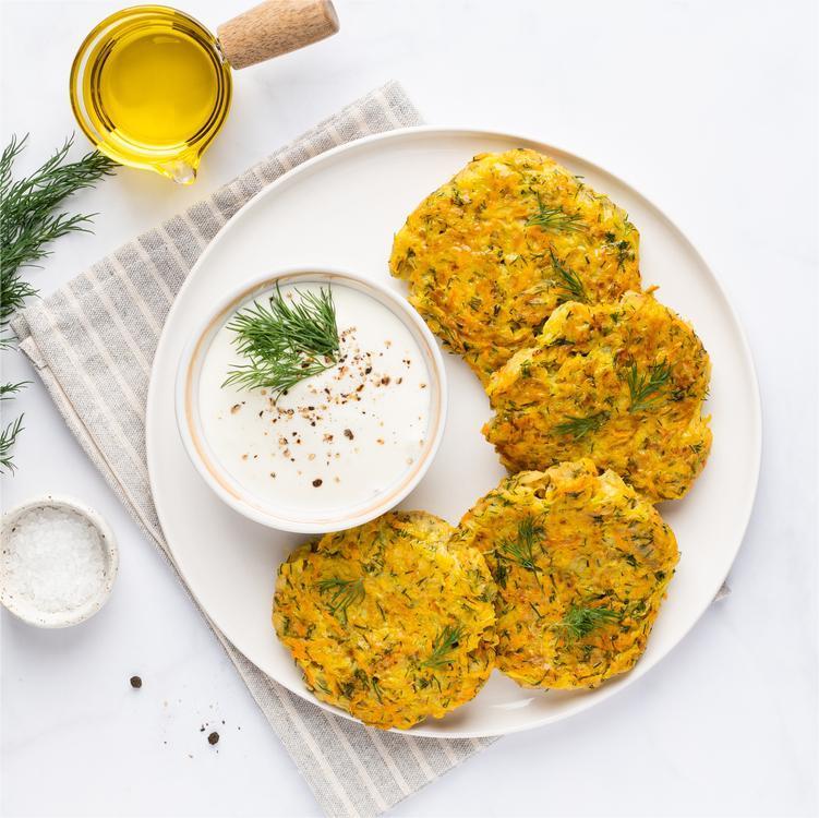 Zucchini Carrot Fritters with Herb Yogurt recipe