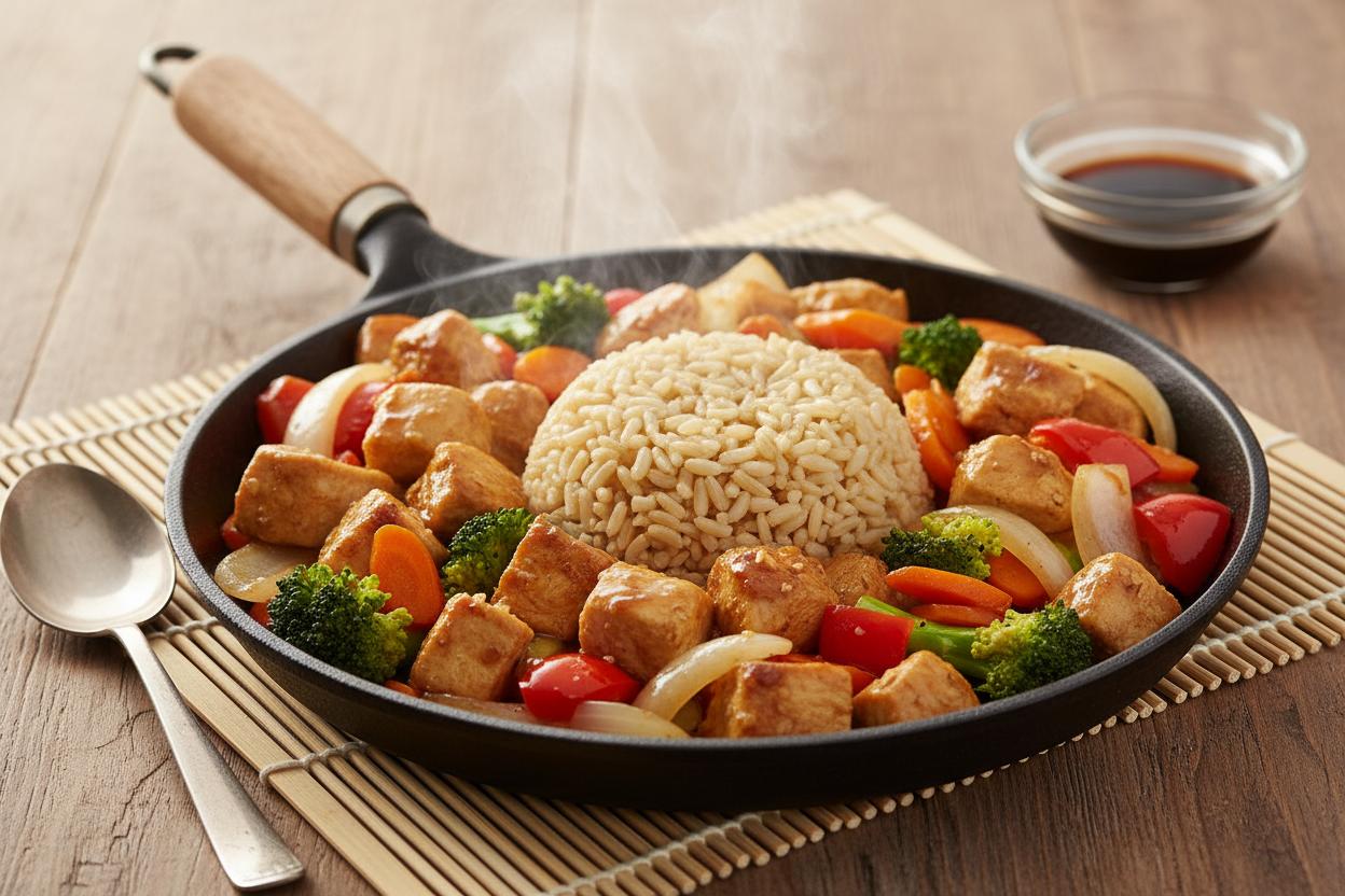 Brown Rice with Sizzling Chicken and Vegetables recipe
