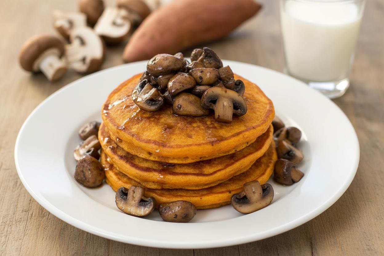 Sweet Potato Pancakes with Balsamic Maple Mushrooms recipe