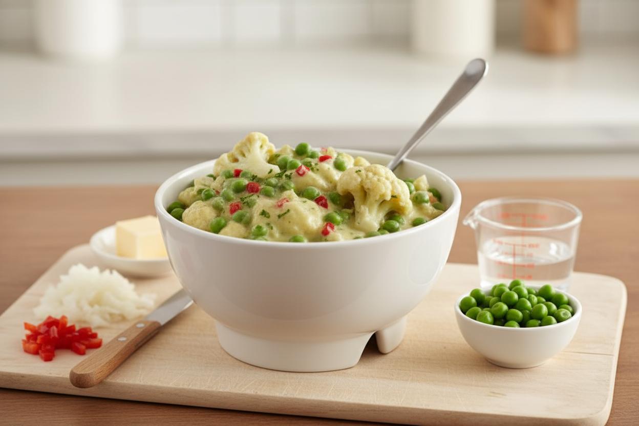 Microwave Cauliflower and Peas in Cream Sauce recipe
